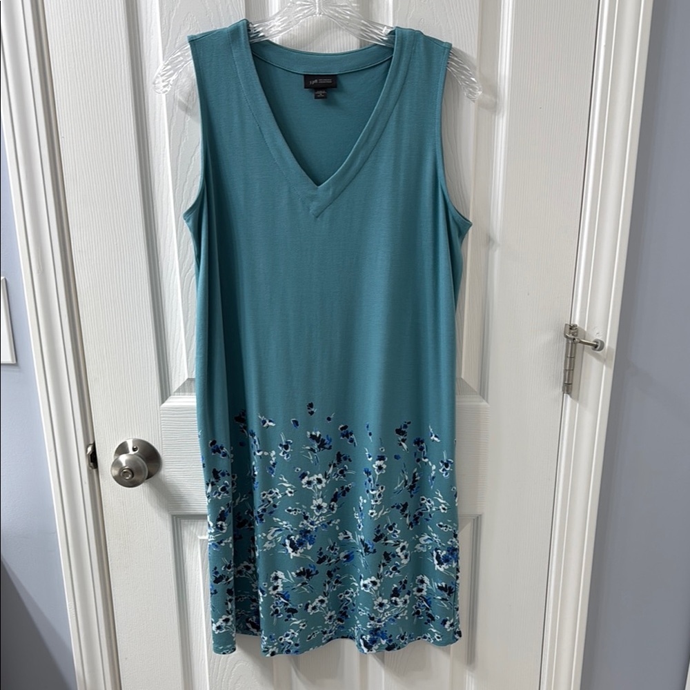 J. Jill Teal and Blue Floral Sleeveless v-neck Dress